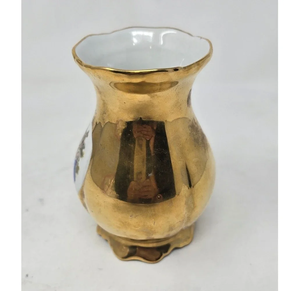 vtg Josef Kuba Bavaria West Germany 24kt gold gilding courting couple bud vase